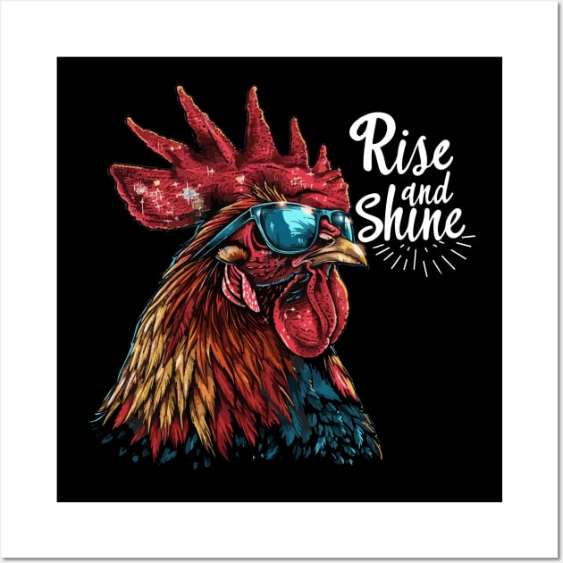 Rise and Shine - Rooster (with White Lettering) Wall Art by VelvetRoom